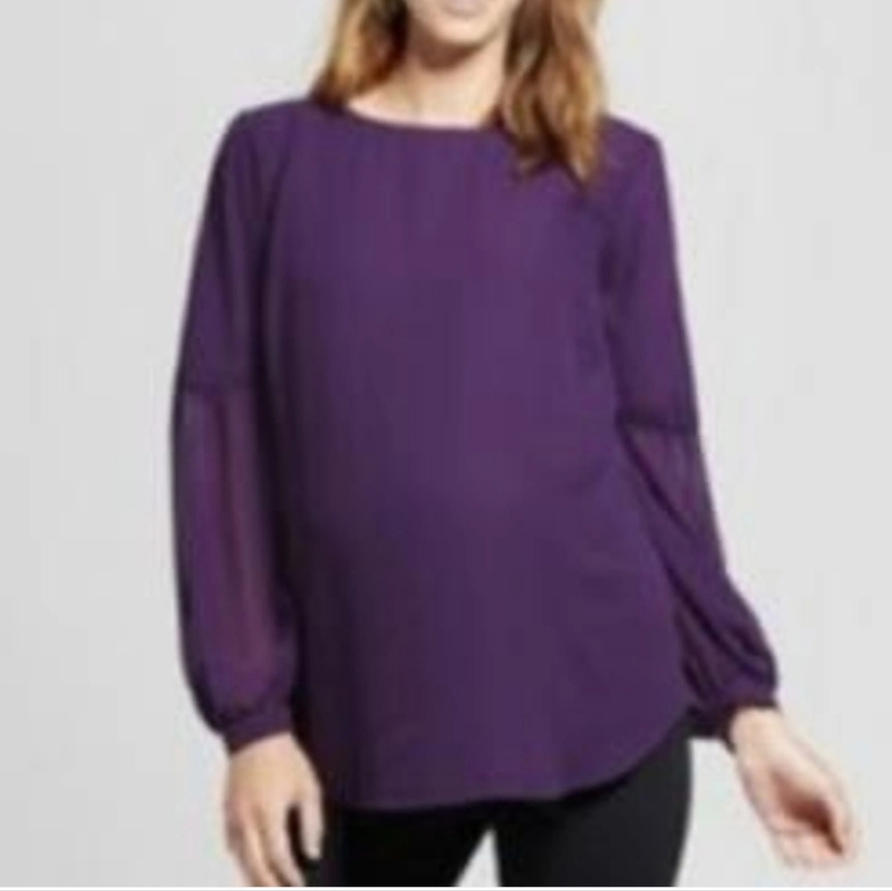 Isabel maternity purple balloon sleeve boho long sleeve blouse top. Size Small